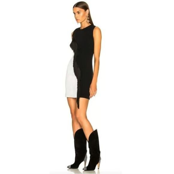 Cushnie et Ochs Nisa Fringe Dress Black White Shift Mini Sz 4 - Picture 2 of 9